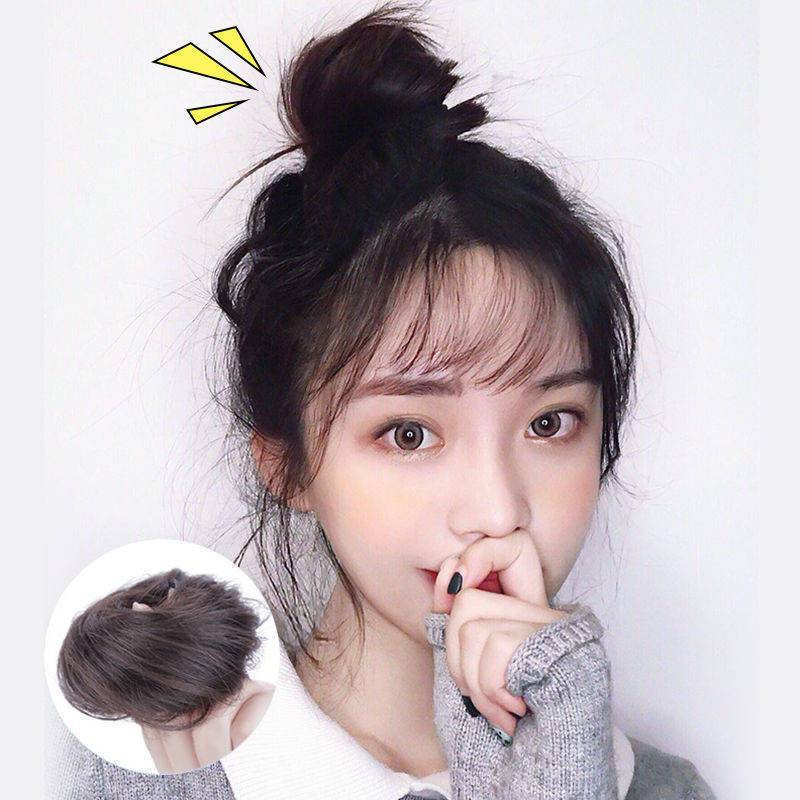 丸子头假发女发圈花苞全真发蓬松自然卷发包假头懒人盘发器半抓夹 假发卷发圈-自然黑