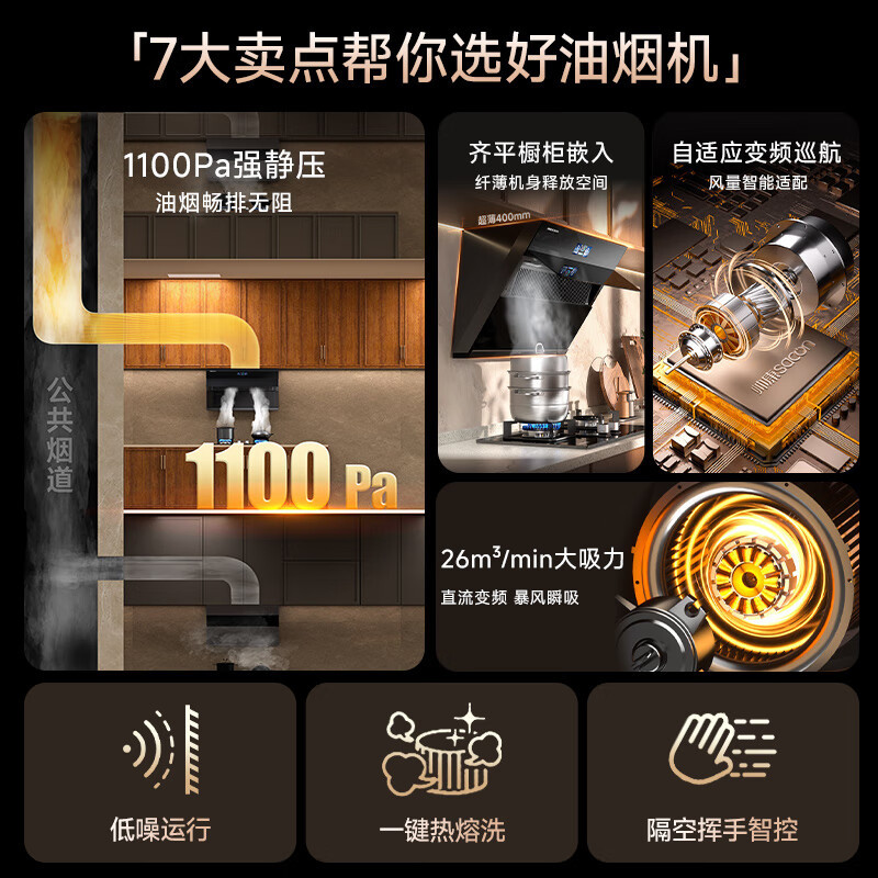 帅康(sacon)C825变频抽油烟机侧吸式26立方大吸力吸油烟机1100Pa静压自动清洗以旧换新家用脱排油烟机抽烟机