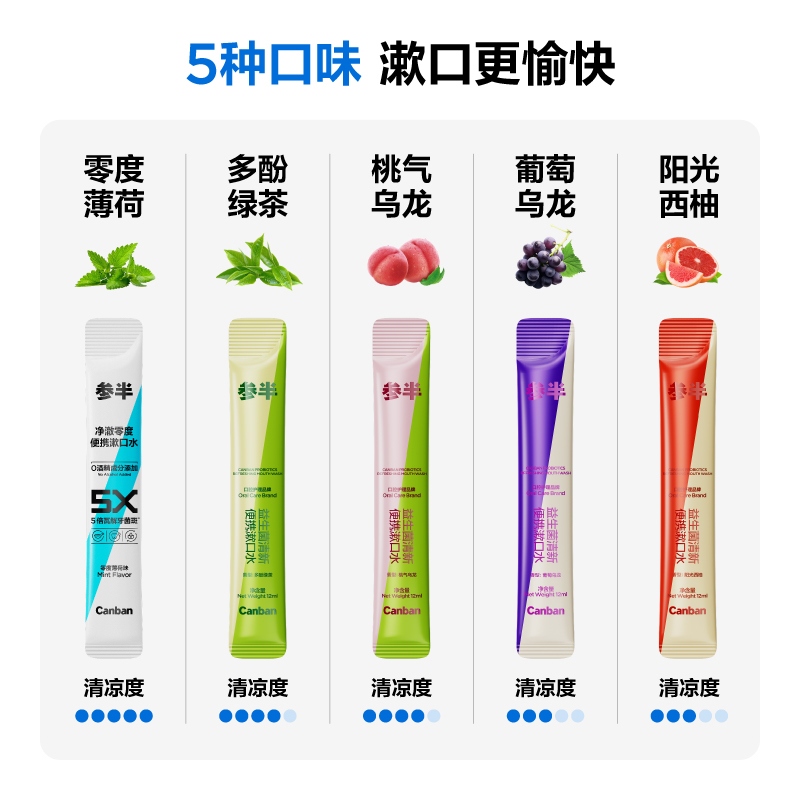 参半桃气乌龙味益生菌清新便携漱口水(20条装)胶盒装高清大图