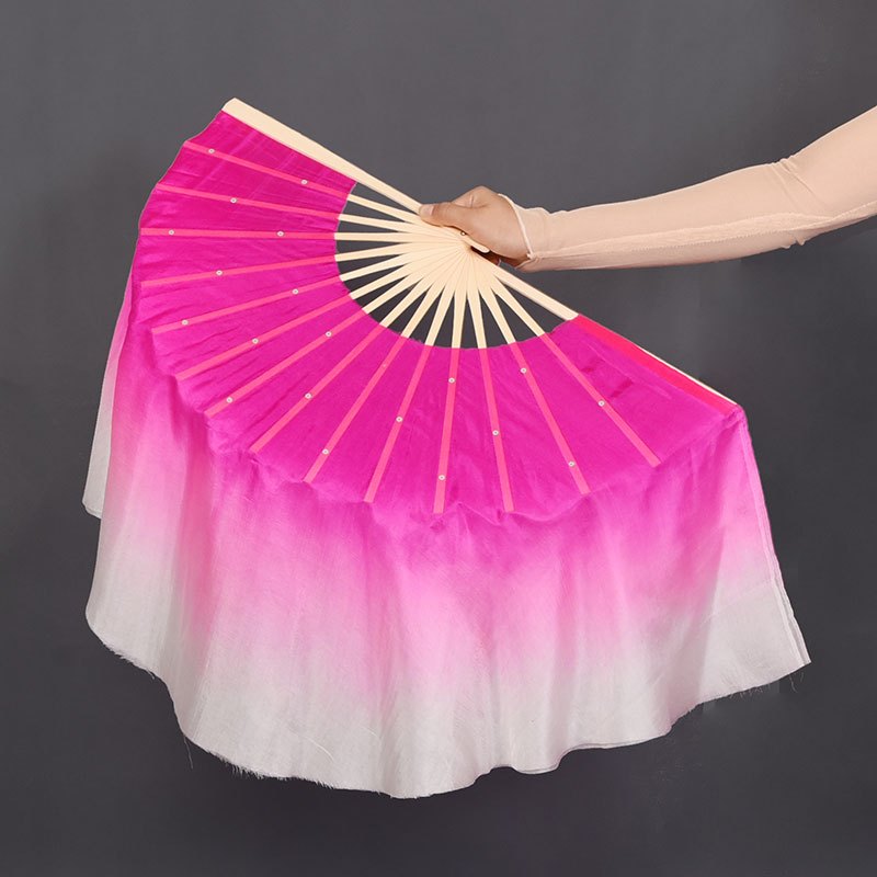 舞蹈扇子跳舞扇双面加长秧歌扇古典舞演出大扇子秀色表演绸扇 三维