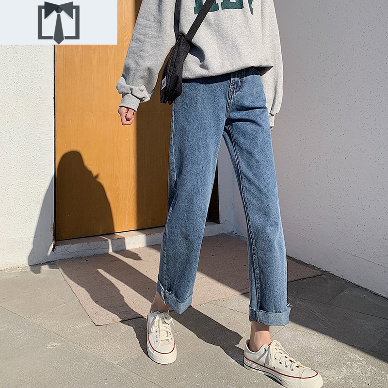 SUNTEK高腰阔腿裤牛仔裤女春夏2020新款韩版学生宽松显瘦BF复古直筒裤子牛仔裤