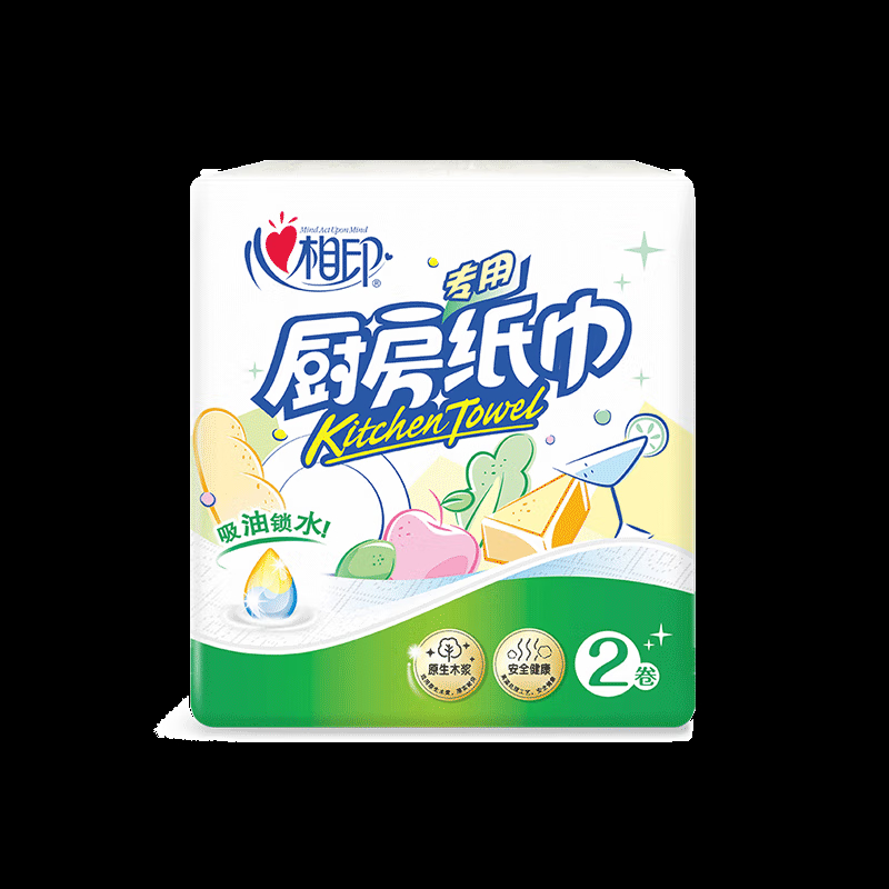 心相印厨房卷纸 KT102 心相印2层75节2卷 大张厨房专用纸巾吸油纸高清大图