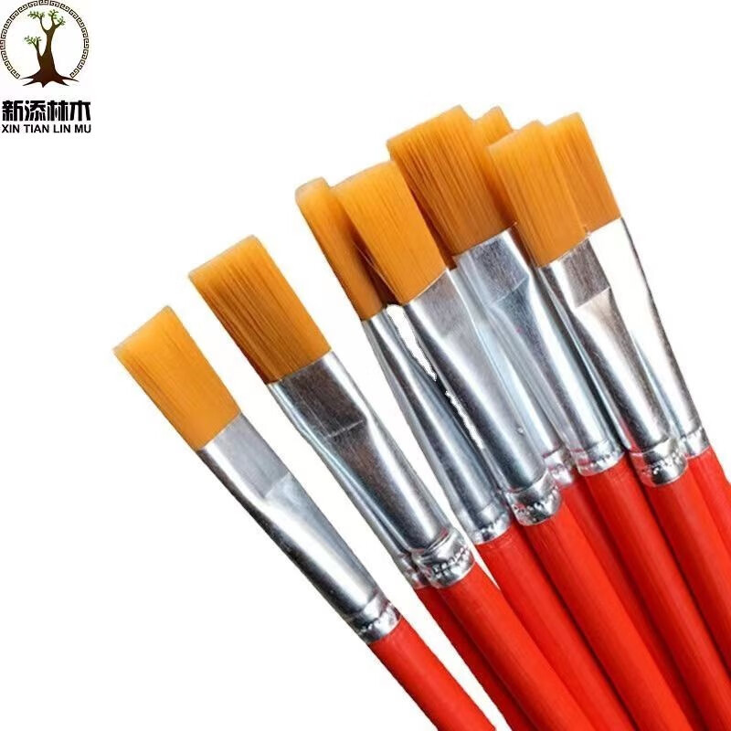 新添林木红杆尼龙毛扁平油画笔 排笔/支6#高清大图
