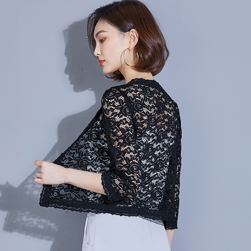 夏季蕾丝小披肩短外套百搭镂空小坎肩薄款防晒衣开衫外搭女空衫