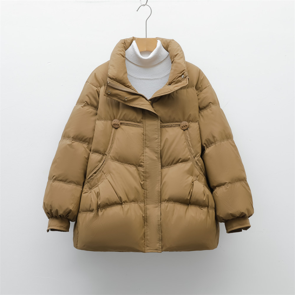 90白鸭绒新国标女式简约纯色短款羽绒服女外套高清大图