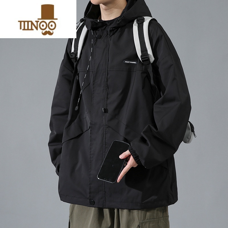 YANXU冲锋衣外套男款美式潮牌机能连帽户外运动大码宽松工装夹机高清大图