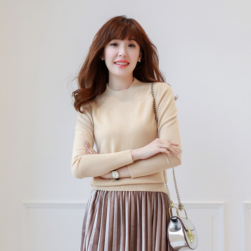 羊绒衫女套头秋冬新款长袖短款针织衫修身半高领针织打底毛衣