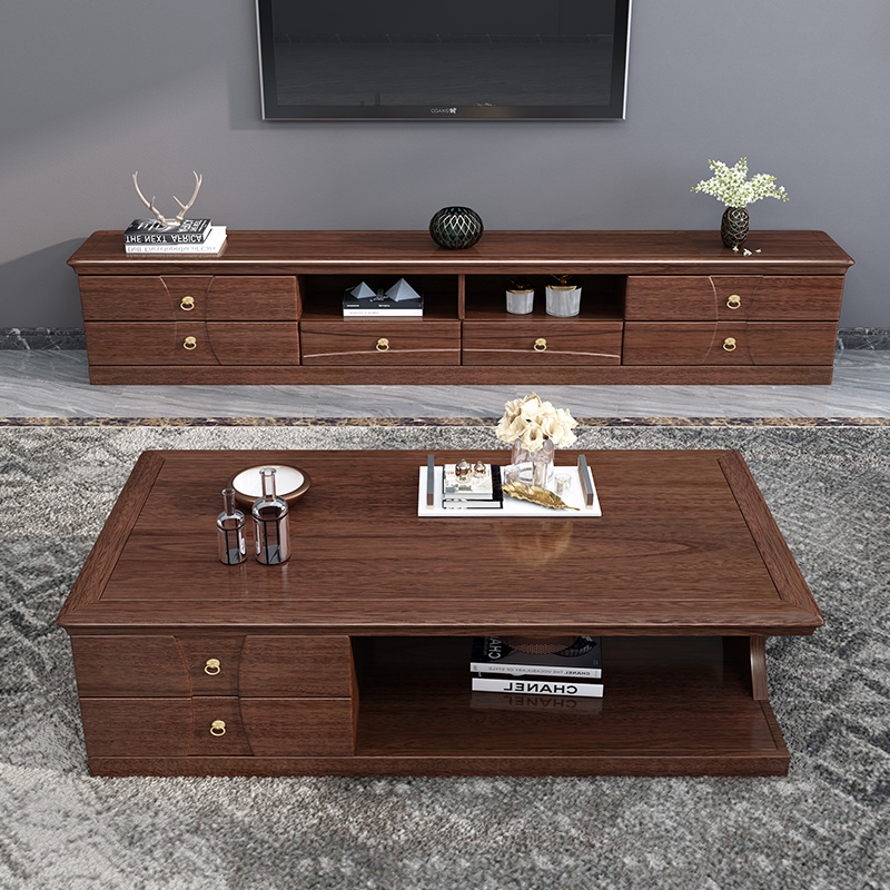 怡红院 电视柜 胡桃木实木茶几电视柜客厅家具组合套装现代简约轻奢大