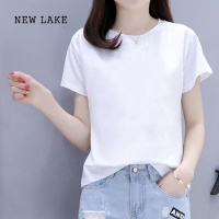 newlake夏季宽松短袖莫代尔t恤女不规则打结系带舞蹈服运动瑜伽短款