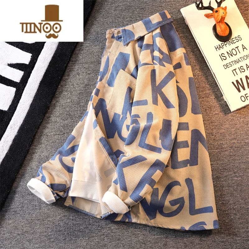 YANXU美式复古灯芯绒长袖衬衫男高街痞帅潮流宽松男装外套潮牌衣服图片