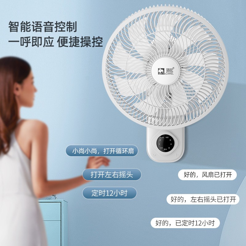 骆驼(CAMEL)壁扇壁挂式电风扇家用卫生间厨房免打孔挂壁式空气循环扇 白色遥控款[延长线+免打孔]高清大图