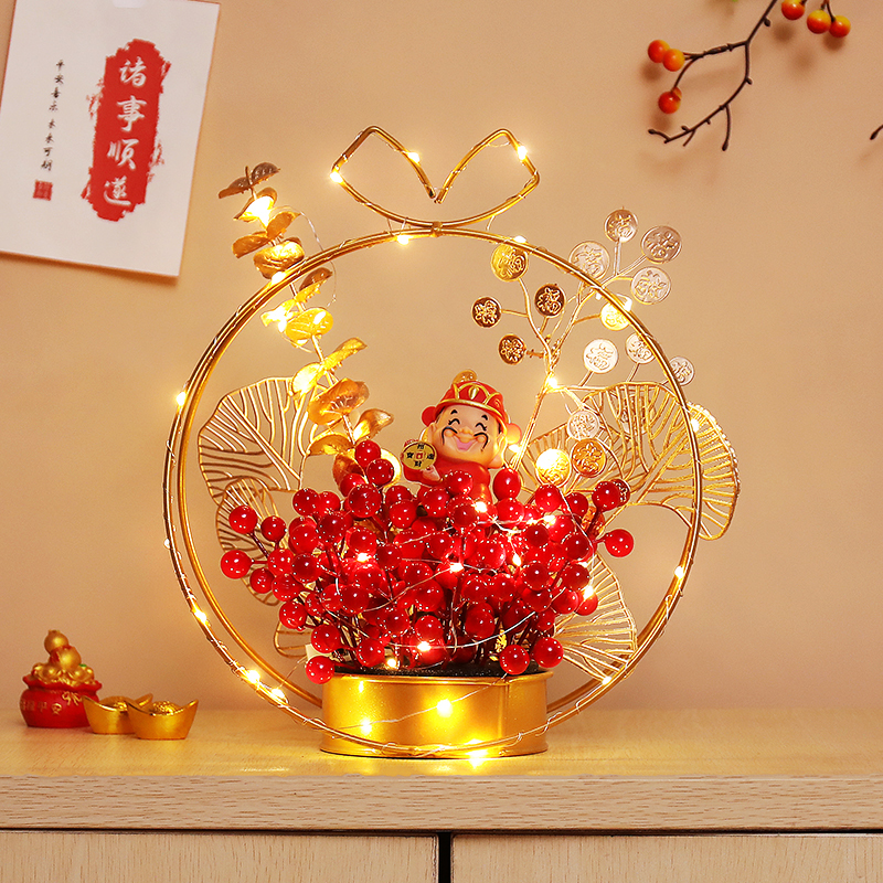 汇特益 2024蛇年春节新年装饰福桶 发财果花篮【财运亨通】发光款(单位:套)货期4天