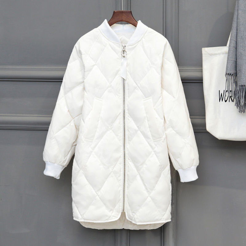 反季羽绒服女中长款2021新款轻薄棒球服韩版宽松白鸭绒外套潮