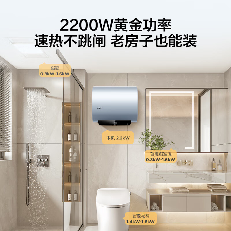 海尔出品统帅 60升懒人扁桶电热水器家用2200W速热国家补贴15%一级能效速热以旧换新F1PROK高清大图