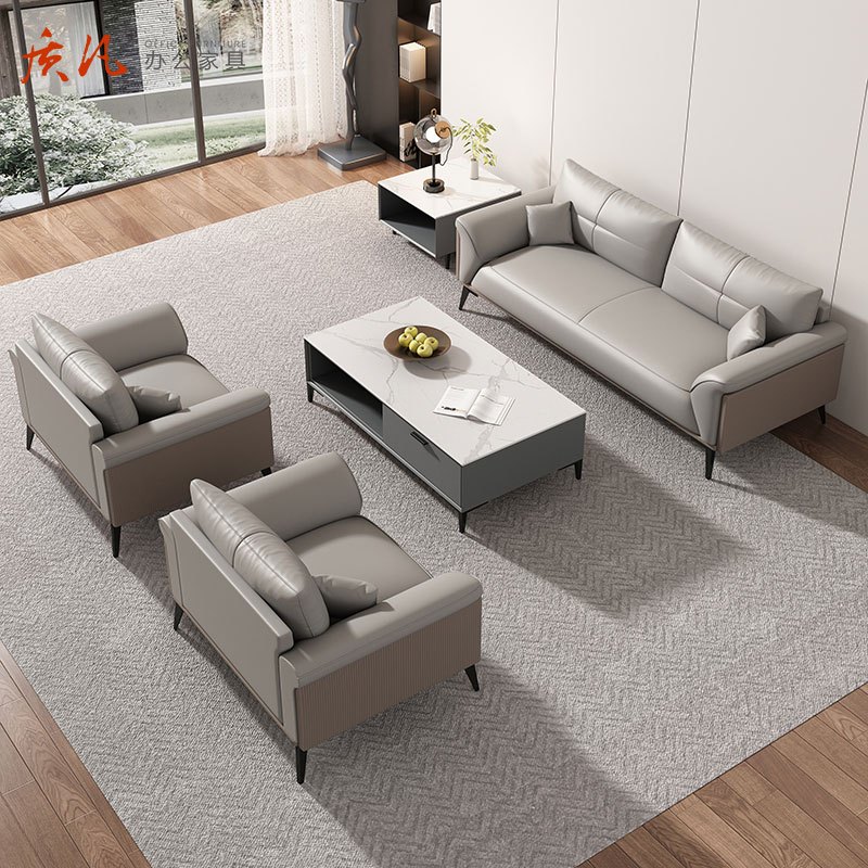 苏宁 质凡 办公家具轻奢简约接待会客办公沙发 西皮3+2+1高清大图