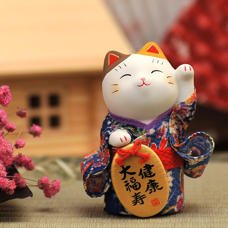 日本猫陶瓷摆件生日结婚开业创意摆件家居饰品 三维工匠 5只小判全家福&10CM