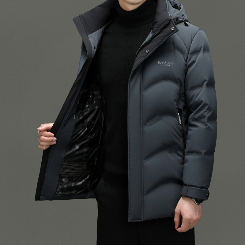 恒源祥男装90鸭绒中长款羽绒服男士外套帽子可拆户外保暖服饰冬