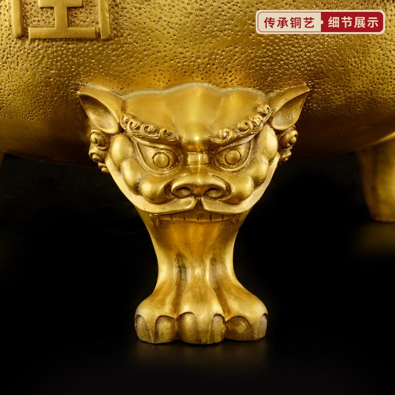 美帮汇铜香炉铜家用供奉供佛室内烧香炉供三足香炉特大号 10号铜香炉进宝紫铜色高清大图