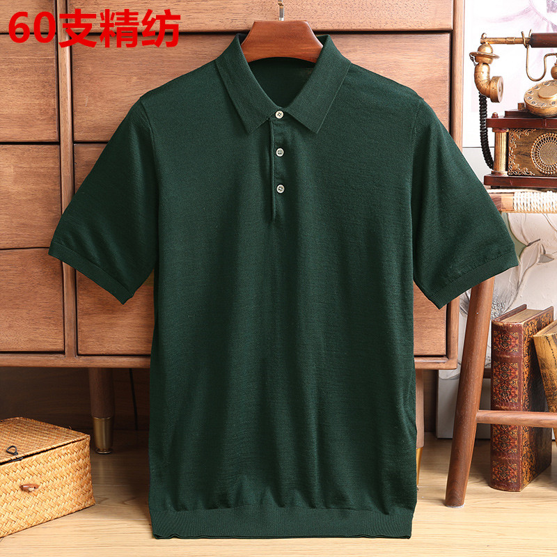 2024春夏短袖保暖山羊绒毛衣专柜精纺款男士短袖纯羊毛T恤衫商务休闲翻领polo衫半袖羊绒毛衣高清大图