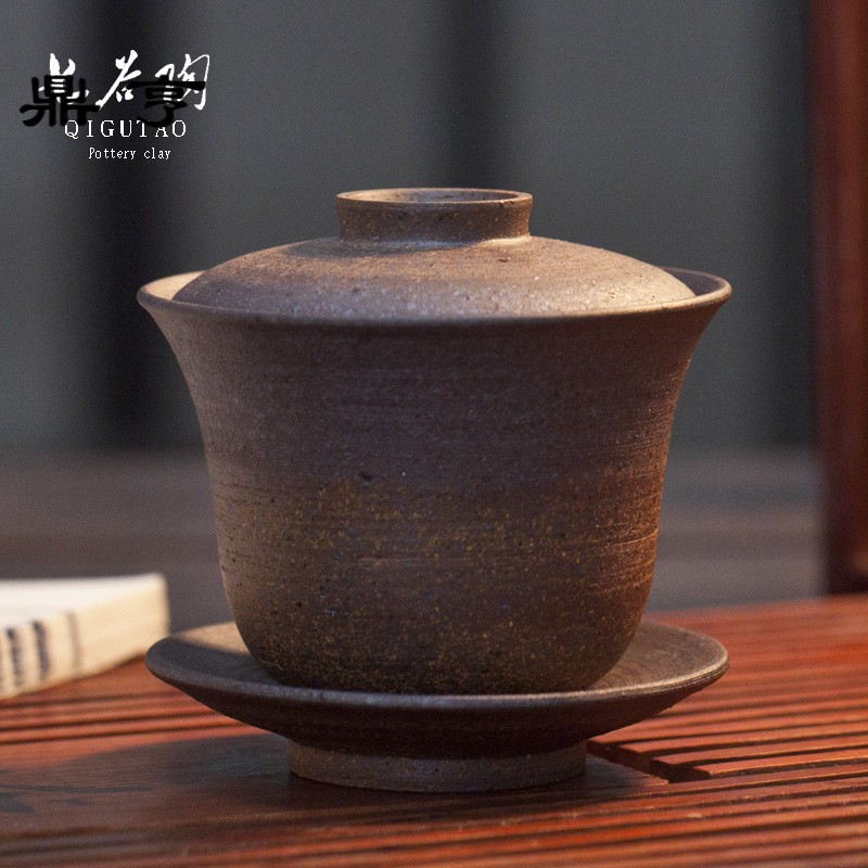 鼎亨 原矿粗陶天然老岩泥 柴烧台湾大号三才茶碗茶杯盖碗