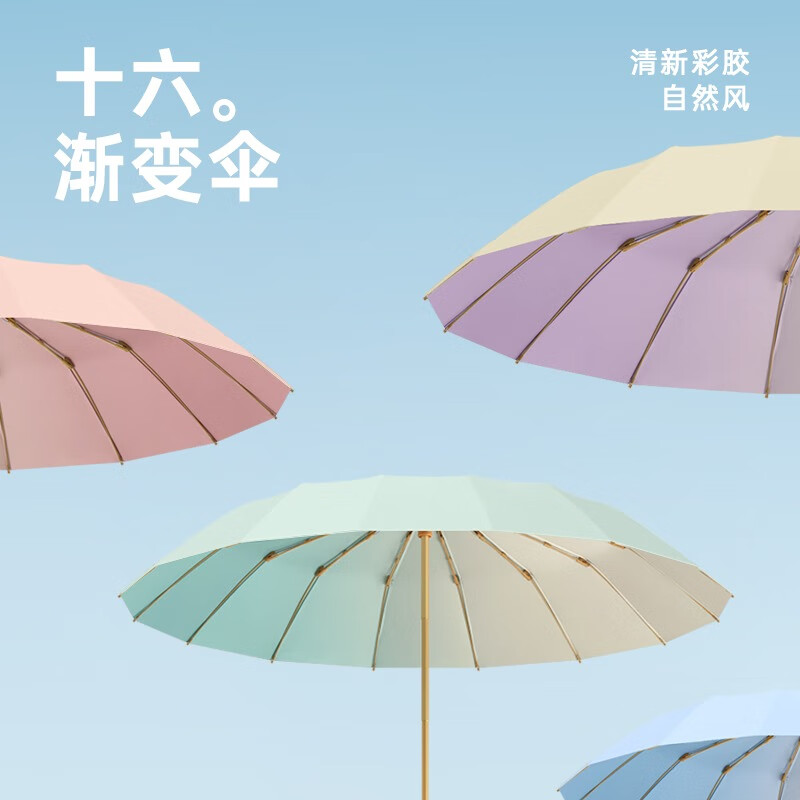 美度(MAYDU)三折16骨渐变太阳伞防晒防紫外线女晴雨两用遮阳伞彩胶M3163高清大图