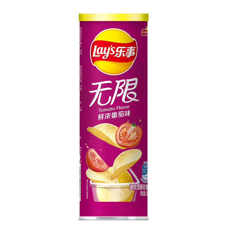 乐事 无限 鲜浓番茄味薯片104g/罐 零食下午茶