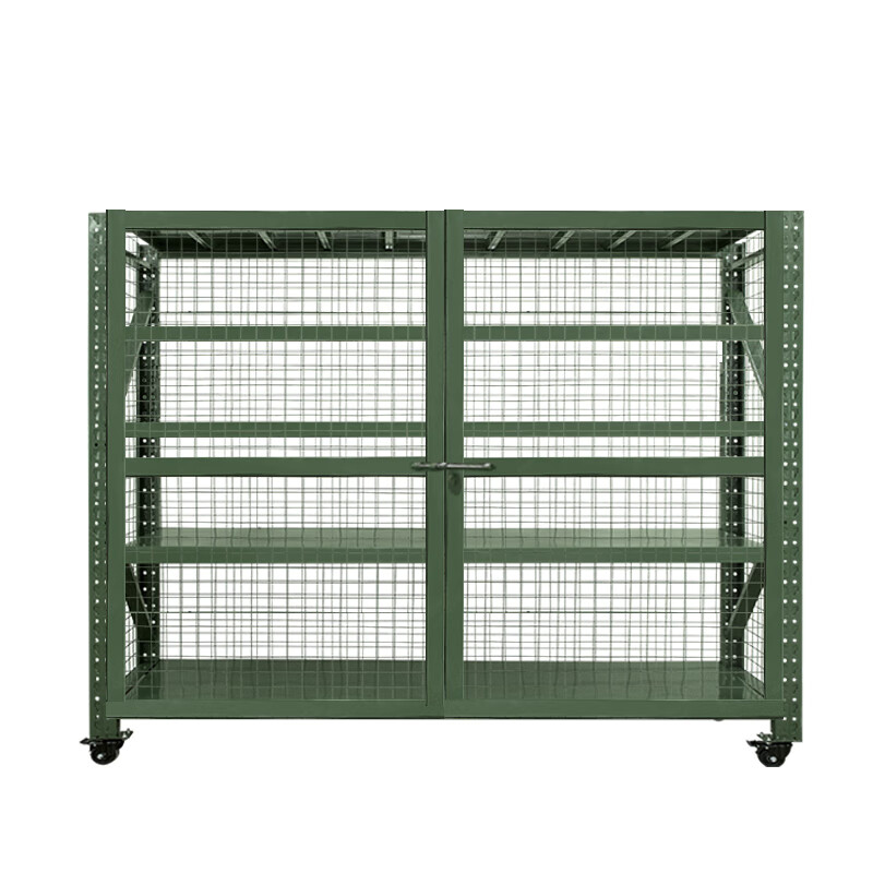 格具(GEJU) 四层军绿色货架单层承重500KG 长2200*高1600*宽1000MM 三面带网加床开门挂锁高清大图