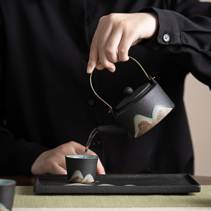 苏氏陶瓷(SUSHI CERAMICS)手绘彩画茶具提梁茶壶配精美干泡茶盘小茶叶罐7件功夫茶具套装礼盒装