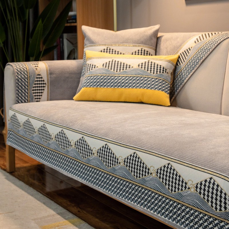 南极人雪尼尔沙发垫四季通用轻奢皮沙发套罩北欧简约高档坐垫子盖布