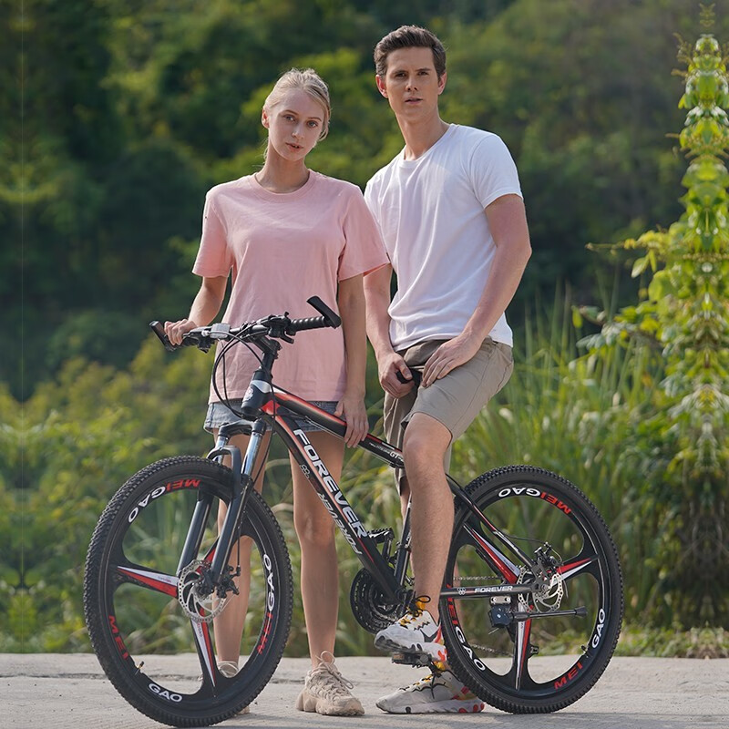 永久(FOREVER)山地车自行车铝合金单车代步车[钢架]顶配版-白蓝辐条轮26寸24速[建议身高155-185cm]高清大图