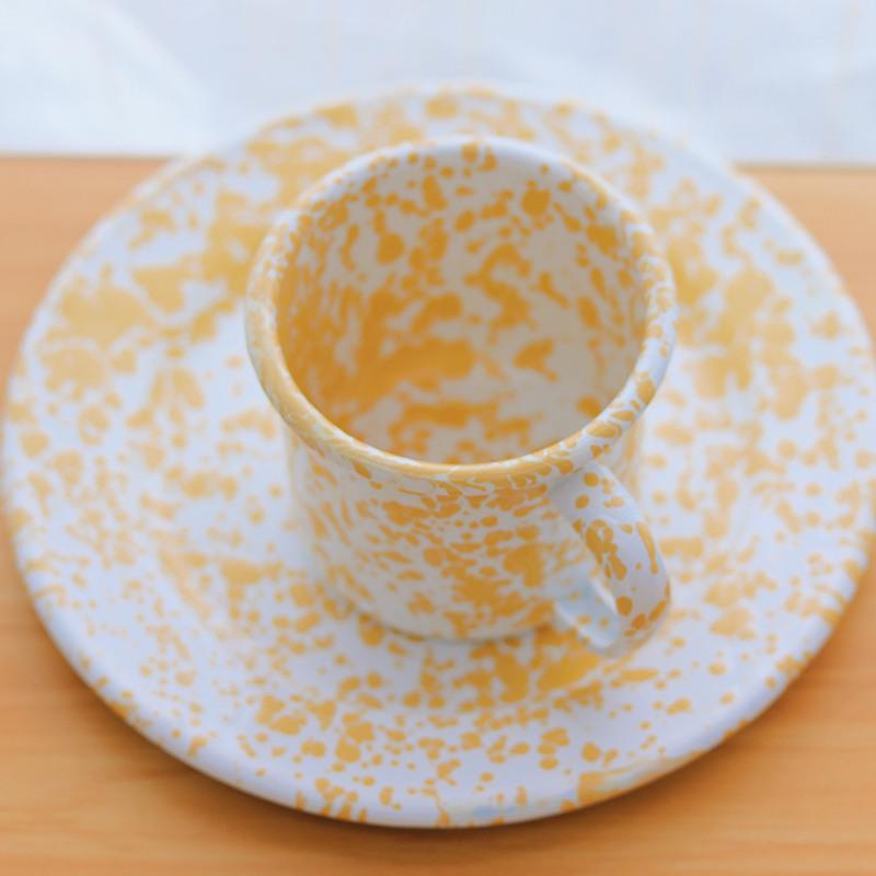 [黄]380ml水杯 老麦杂货 北欧INS小众奶油黄油搪瓷泼墨沙拉麦片碗平盘水杯咖啡杯