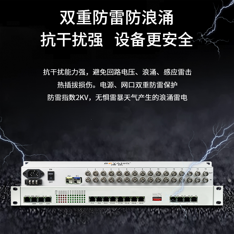 博扬 综合业务PDH光端机 16E1+32路电话(可定制磁石)+4路百兆物理隔离网络+2路RS485 1对价