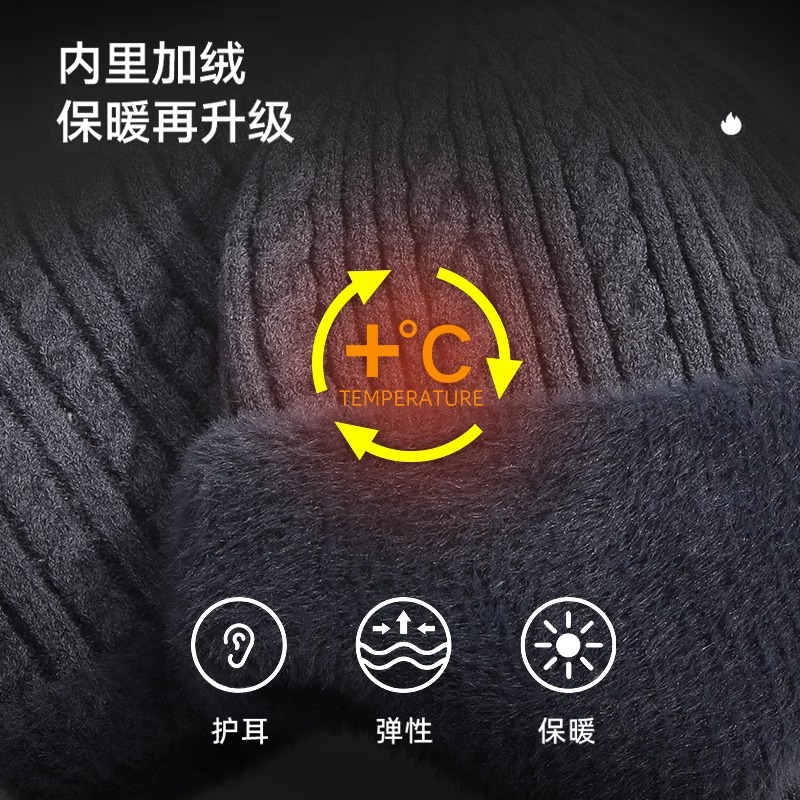 啄木鸟中老年帽子男士冬季保暖护耳老人帽爸爸爷爷针织加绒毛线毛高清大图