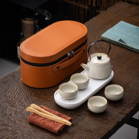 千里谷KLG-CJ05陶瓷功夫茶器一壶四杯带茶盘(含茶夹、茶巾)(计价单位:套)米黄