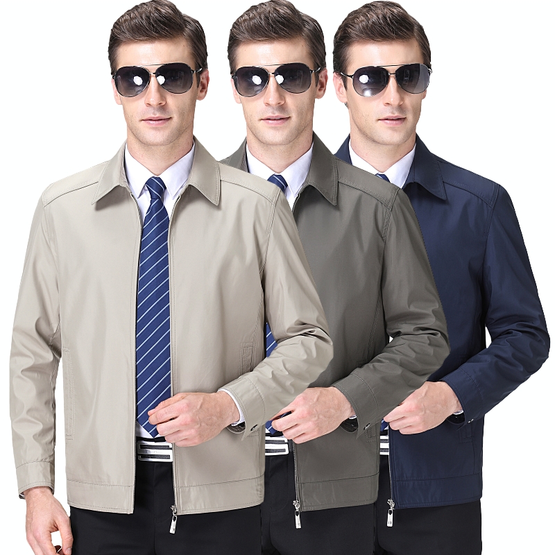 桑蚕丝夹克男装2026春秋装男士新款领导干部上班商务休闲夹克男中年翻领簿款真丝面料商务茄克短款外套男士上衣外套男高清大图