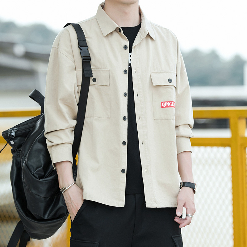 蒙洛克里男士外套春秋季2023新款夹克潮牌春装男生潮流工装长袖衬衫sy