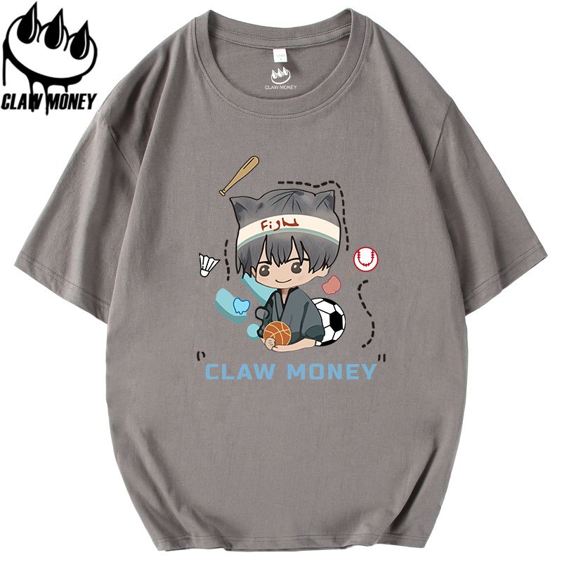 Claw money短袖t恤男士圆领纯棉ins学生半袖宽松半截袖青少年体恤