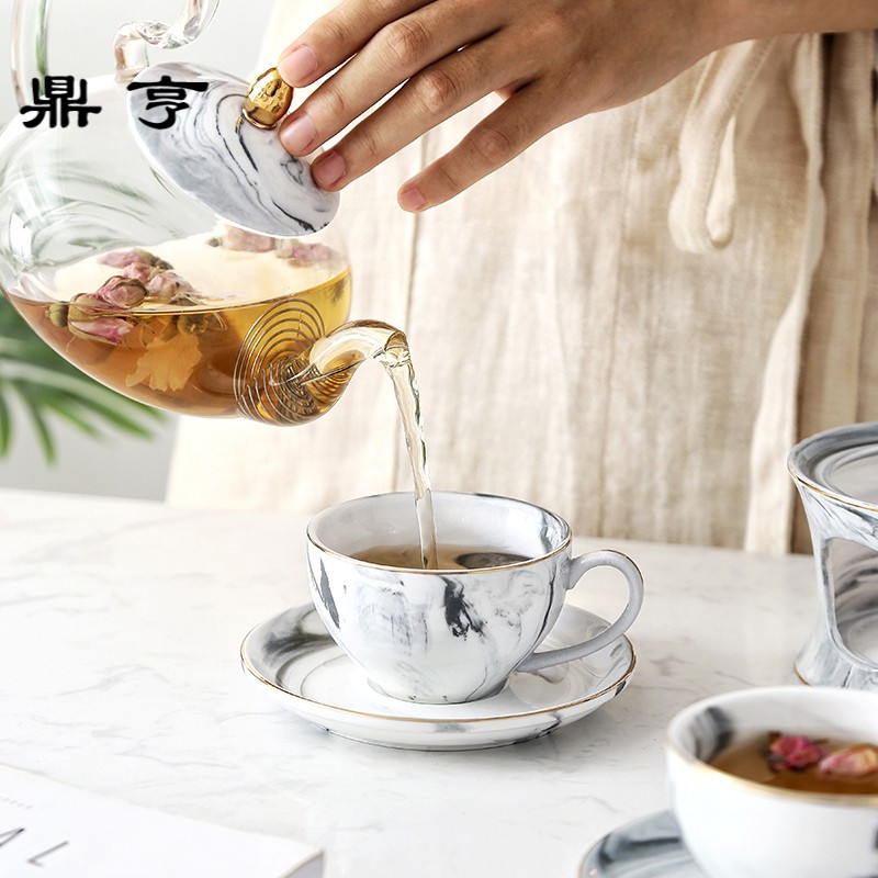 鼎亨北欧陶瓷花茶具玻璃水果茶套装简约英式下午茶养生泡茶壶蜡烛