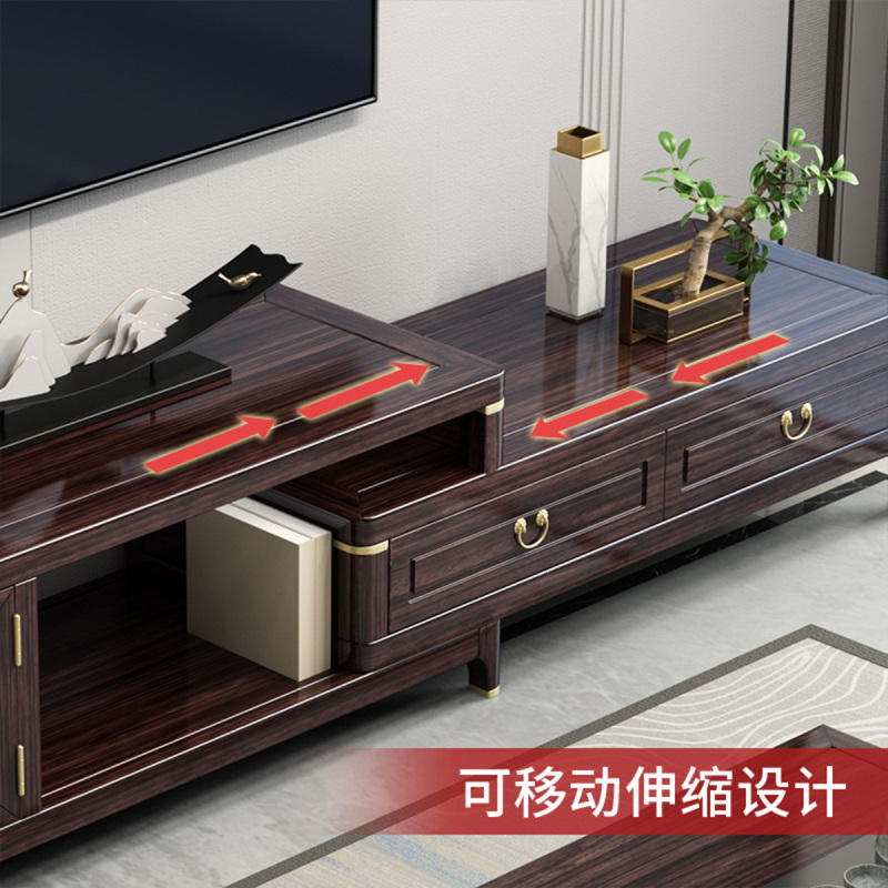 月影梳桐新中式电视柜紫金檀木实木伸缩两抽屉客厅储物落地柜红木家具