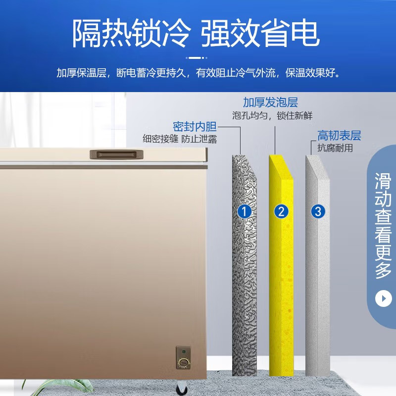 美菱(MELING)538升冰柜 冷柜 卧式大容量商用 冷藏冷冻转换单温冰柜冷柜 深冷速冻BC/BD-538DTX