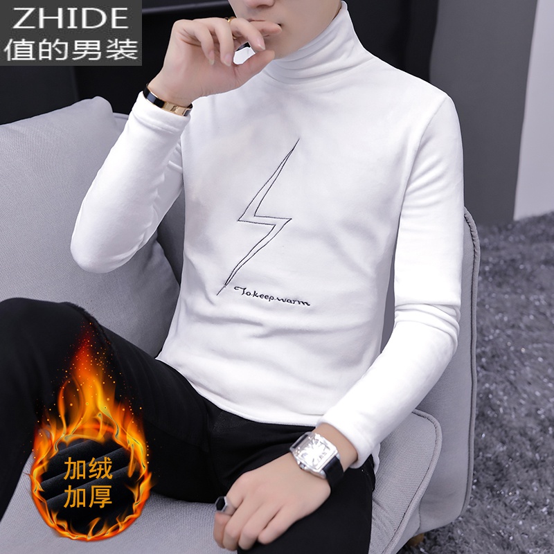 SUNTEK男士加绒加厚长袖T恤冬季韩版高领保暖衣服潮流卫衣金丝绒打底衫T恤高清大图