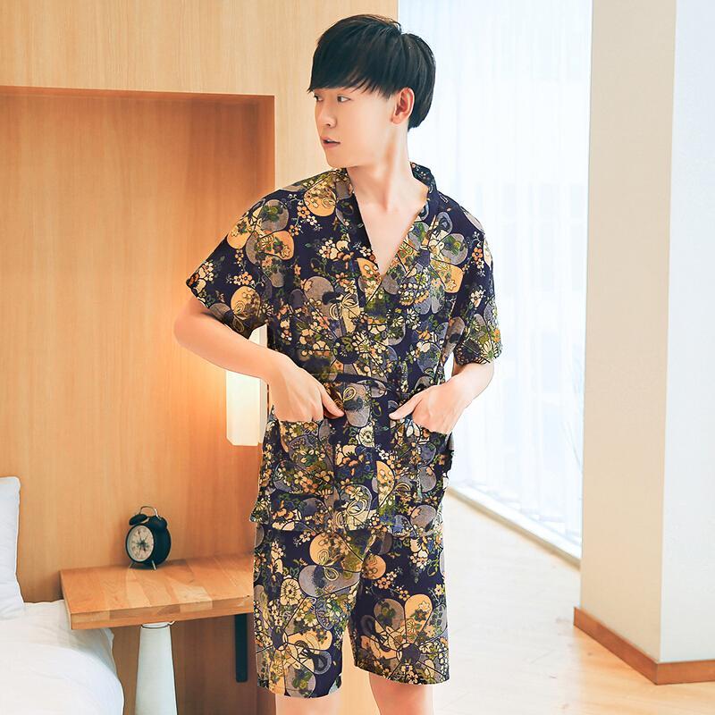 全棉汗蒸服男款开衫浴衣足浴服女款纳米养生全棉美容桑拿服深蓝色男款