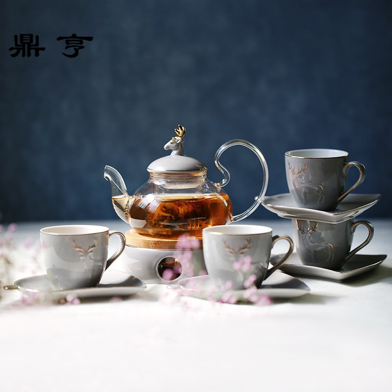 鼎亨北欧煮水果花茶壶花茶茶具套装 英式花茶杯套装 陶瓷玻璃蜡烛