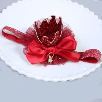 婴儿发带宝宝立体皇冠发夹女孩生日公主发饰百天周岁儿童发带头饰 红色立体皇冠发带