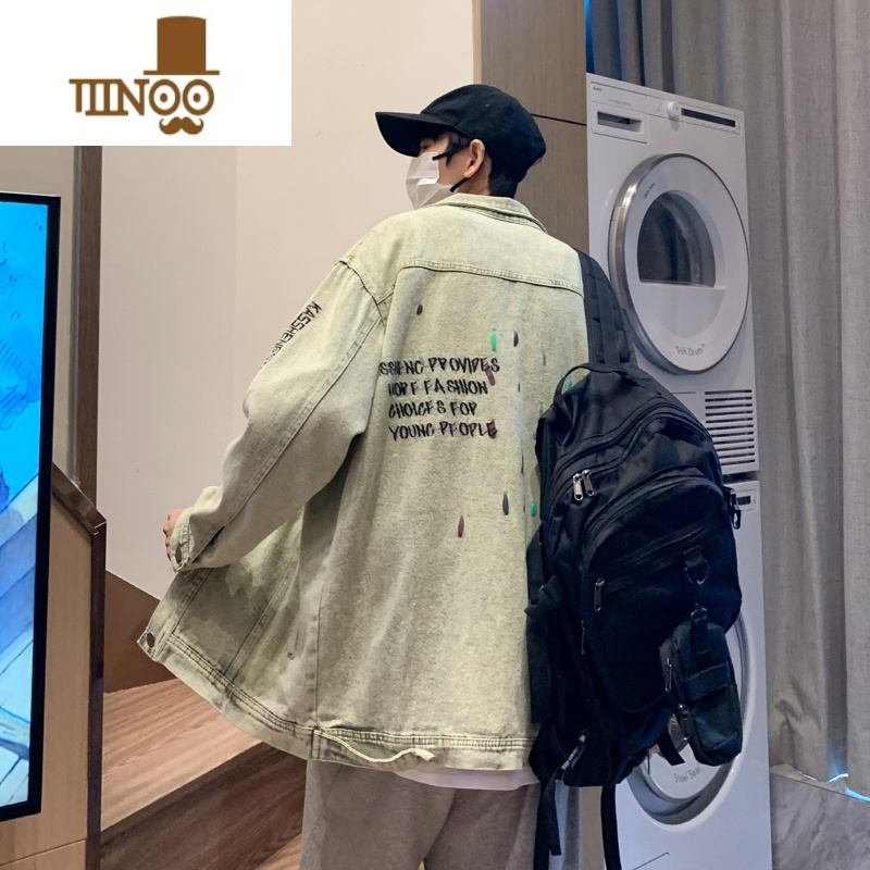 YANXU牛仔外套男2023新款美式潮牌ins宽松复古设计感刺绣夹克上衣
