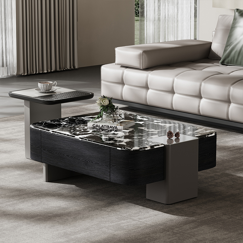 欧梵森 创意科技石茶几组合小户型客厅家具轻奢意式风现代简约套装北欧大小户型极简百搭储物柜高清大图