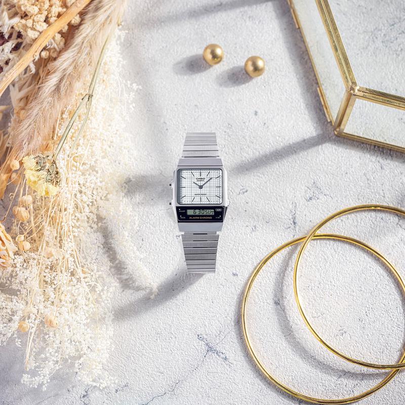 CASIO 卡西欧复古风银色不锈钢男士石英手表高清大图