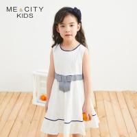 [2件2.5折价:67.3,叠加199减30]米喜迪mecity童装夏装新款女童腰部宽织带装饰梭织连衣裙