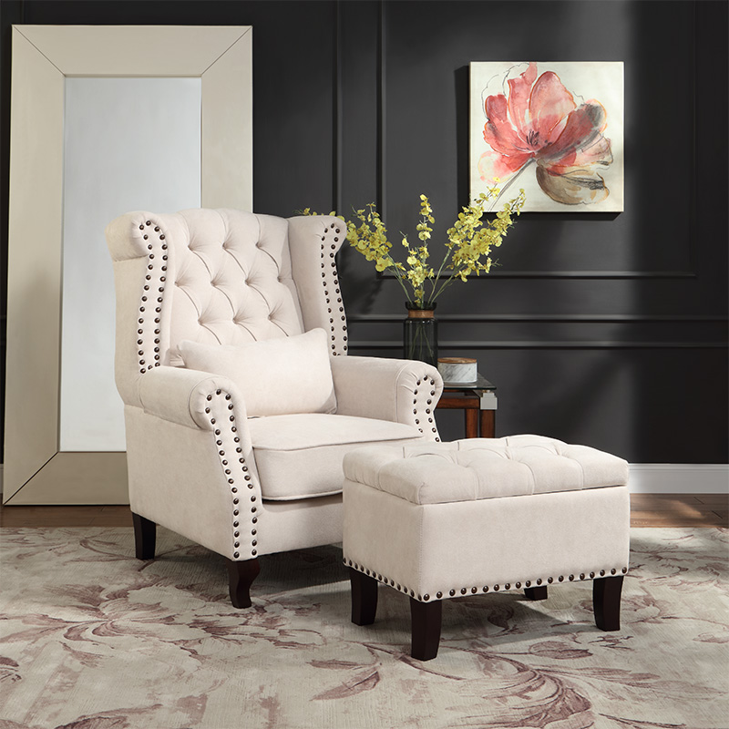 匡大老虎椅美式单人沙发北欧高背椅老虎凳KDSF002 米色