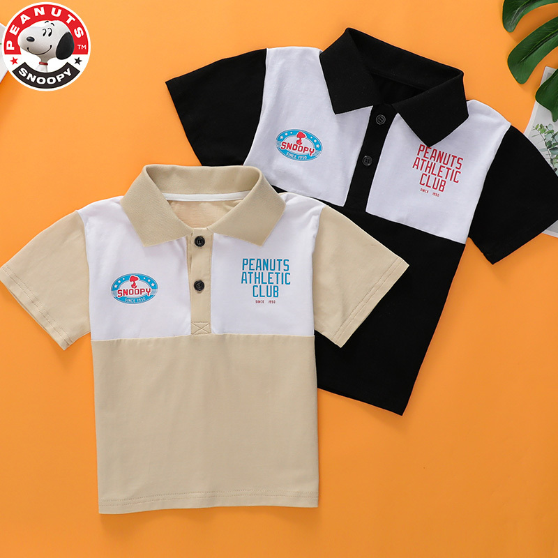 史努比(SNOOPY)儿童拼色polo衫短袖纯棉翻领t恤夏季女童中小童半袖体L009